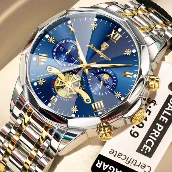 Poedagar 938 Men’s Luxury Stainless Steel Quartz Watch – Chronograph, Luminous & Waterproof