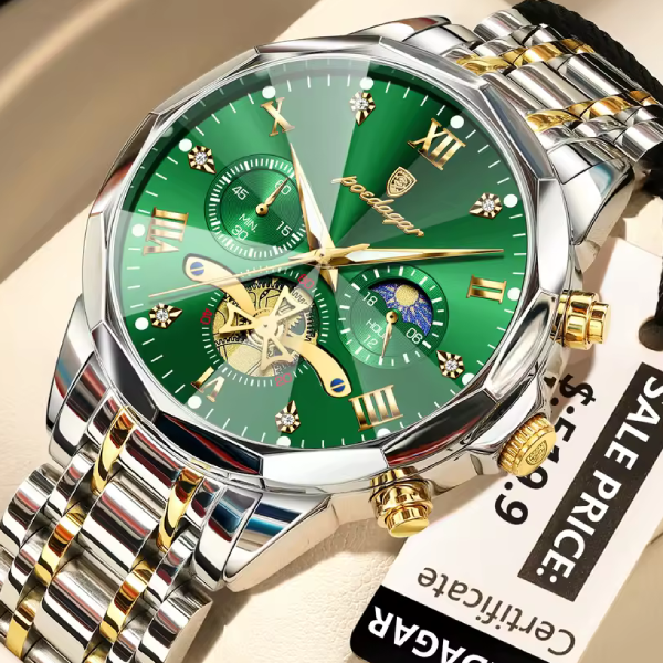 POEDAGAR 938 Quartz Chronograph Men’s Watch ( Gold Blue ) 1 Year Warranty